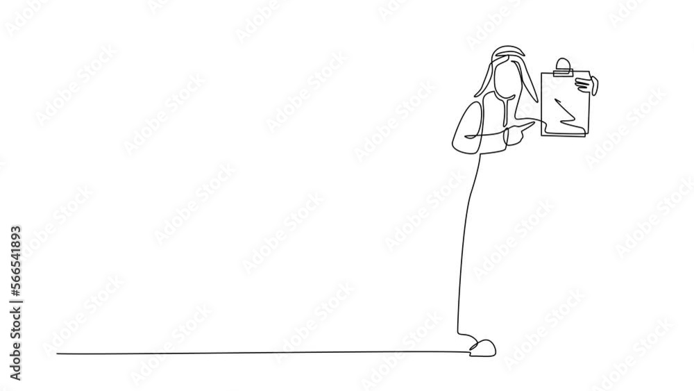 Aufkleber animated self drawing of continuous line draw office workers standing with clipboards. man in formal