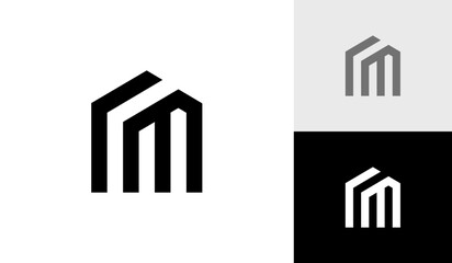Letter RM initial monogram with house shape logo design vector