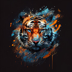 tiger head black background for shirt design ,Generative AI technology,