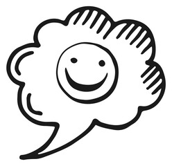 Chat message happy emoji. Converstaion sticker sketch