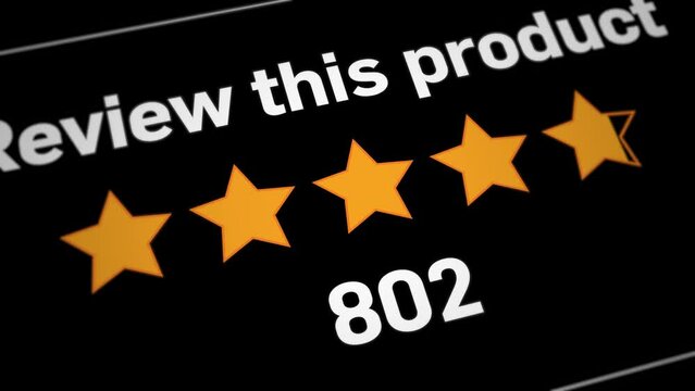 Positive feedback on webpage about customer service, product review or quality rating. From 1 to 5 stars, number counter and score.