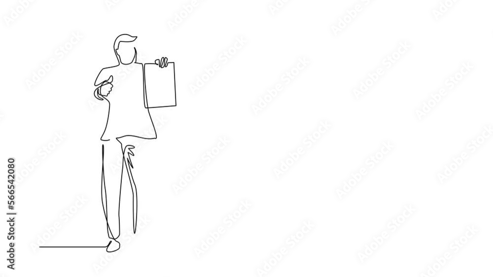 Poster animated self drawing of continuous line draw businessman wearing suit holding clipboard, making or 