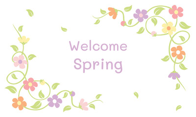 Welcome spring card with flowers and vine
