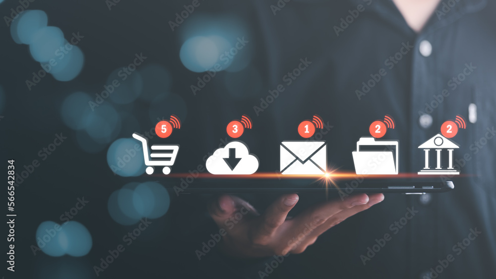 Poster icon on tablet show notifications of new messages,internet application notification concept,cyberspa