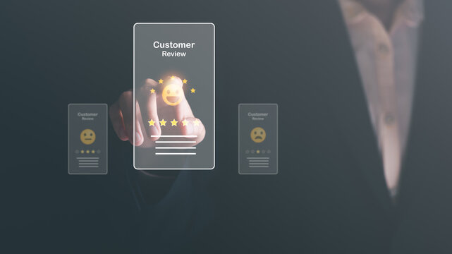 customer service and satisfaction concept,service satisfaction,very impressive rating,Evaluation and Audit,Customers choose the 5 star icon representing the highest quality in products and services.