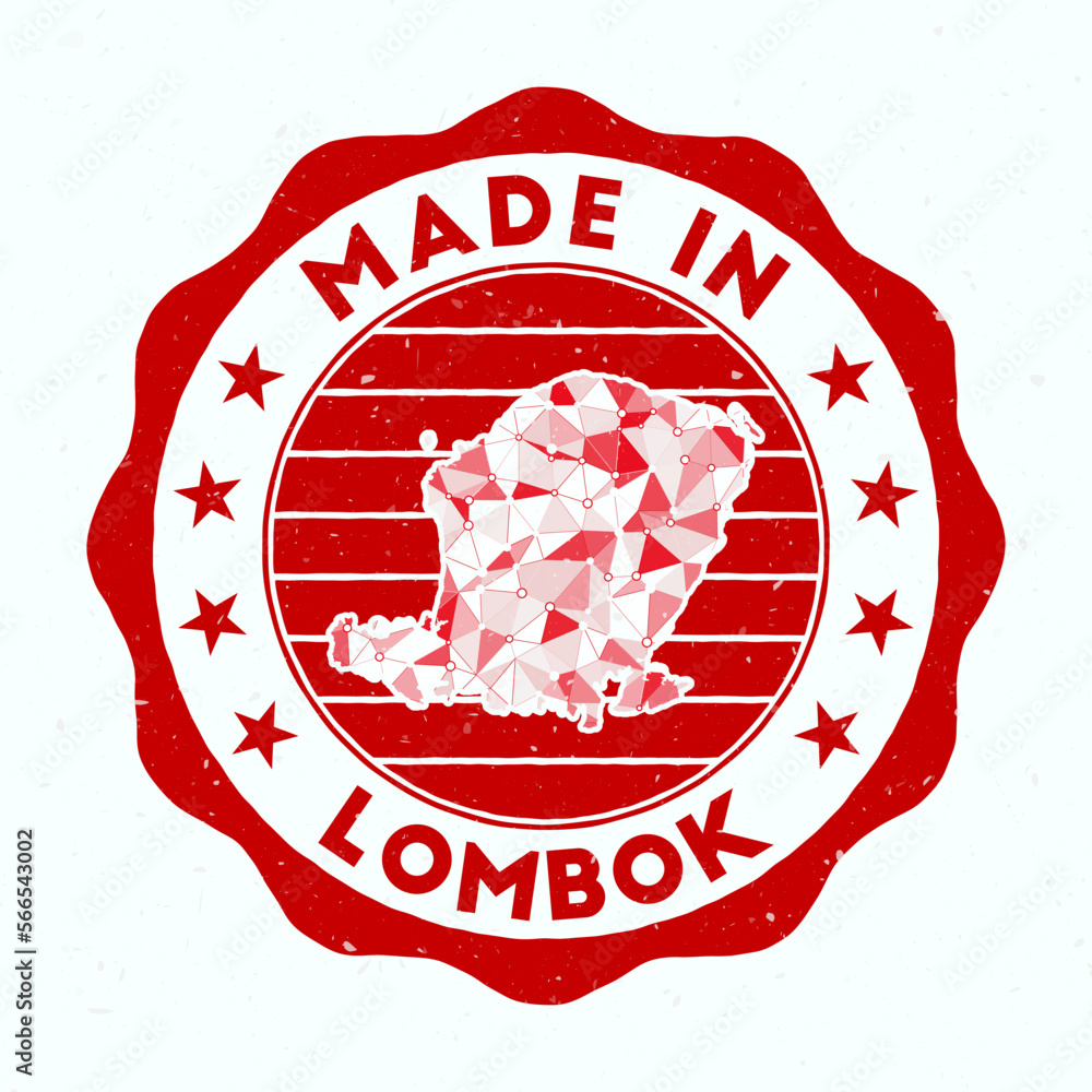 Poster made in lombok. island round stamp. seal of lombok with border shape. vintage badge with circular te