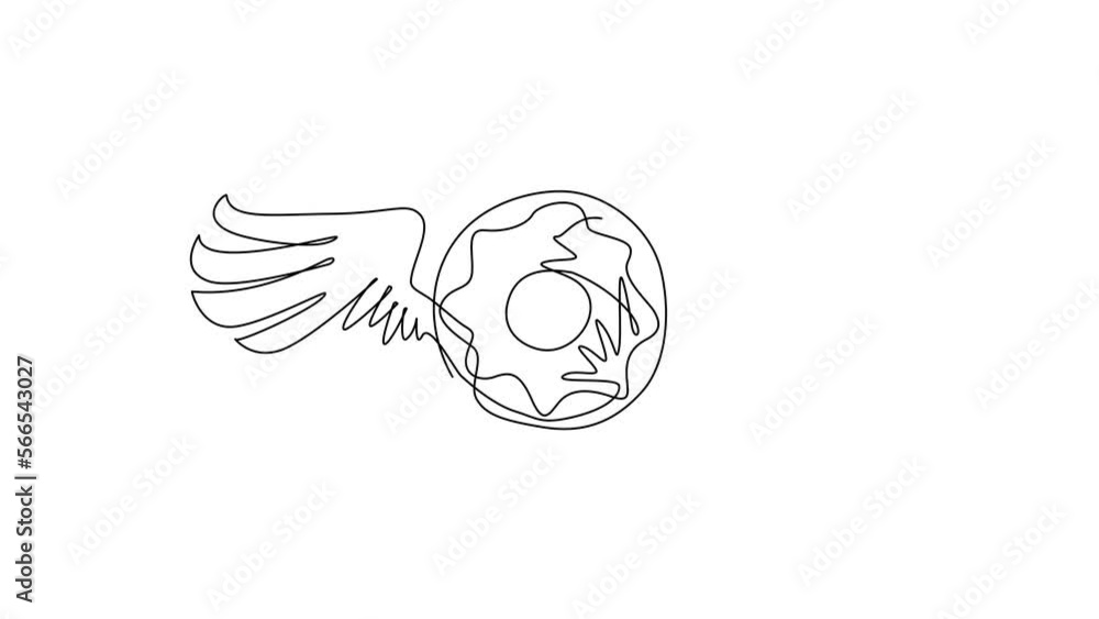 Poster animated self drawing of single continuous line draw seamless isolated kawaii pattern donut with win