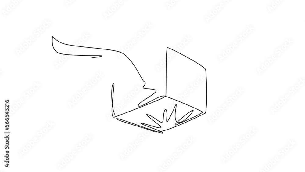 Poster animated self drawing of continuous line draw parcel with wings logo, transportation, fast delivery,