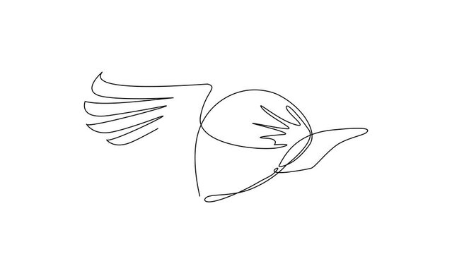 Animated self drawing of continuous line draw delivery service logo hat with wing icon inspiration for fun design idea. Fast delivery. Cap of delivery man with wings. Full length single line animation