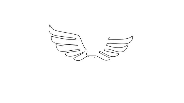 Animated self drawing of continuous line draw food knife with wings fly logo symbol icon. Winged silhouette kitchen knife. Food business restaurant theme. Full length one line animation illustration