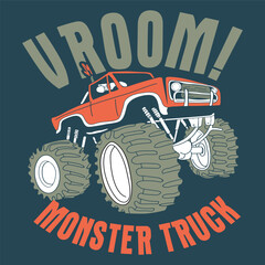 monster truck vector logo design inspiration, Design element for logo, poster, card, banner, emblem, t shirt. Vector illustration
