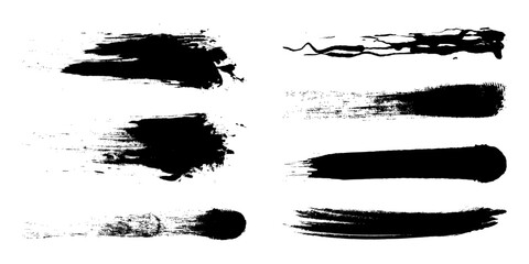 Brush ink stroke set. Grunge paint. Black paintbrush texture collection. Vector illustration.