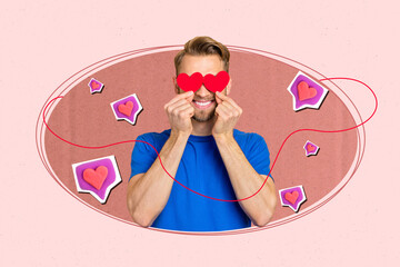 Creative photo design banner collage valentine day february holiday cover eyes red paper hearts...