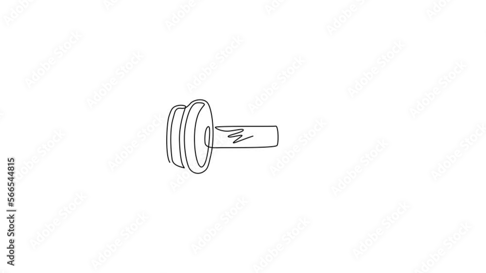 Poster animated self drawing of continuous line draw dumbbells flat. thin line signs for logo, visit card. 