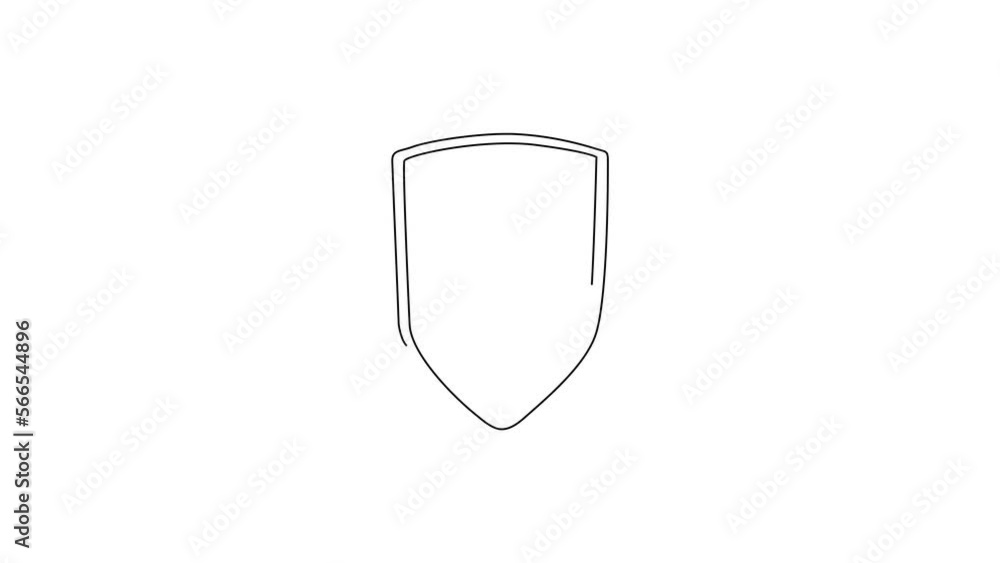 Poster self drawing animation of single one line draw shield secure and protection flat style icon symbol. 