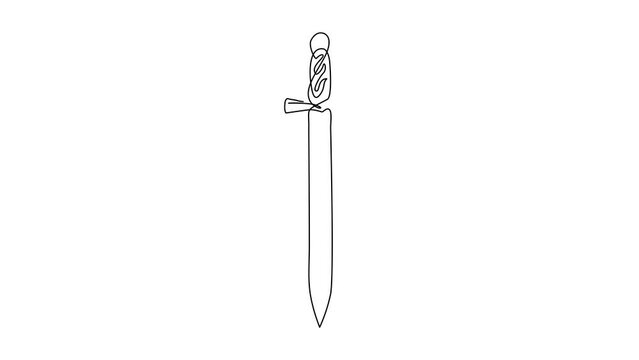 Animated self drawing of continuous line draw sword, metal sword, European swords, Asia sword, realistic sword isolated. European straight swords. Daggers and knife. Full length one line animation