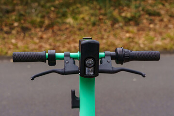 Front view of the steering wheel of an electric scooter.