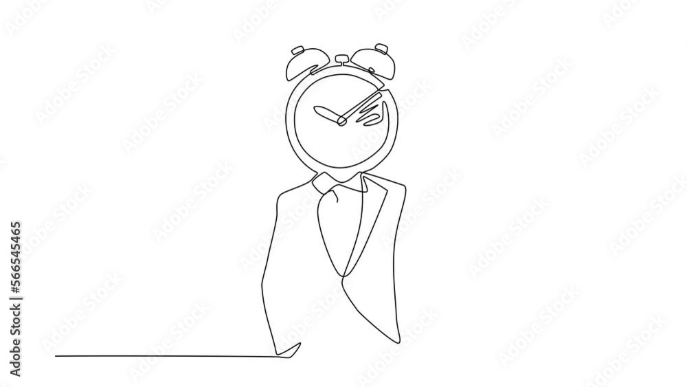 Aufkleber self drawing animation of single line draw upset businessman with clock instead of head, concept for