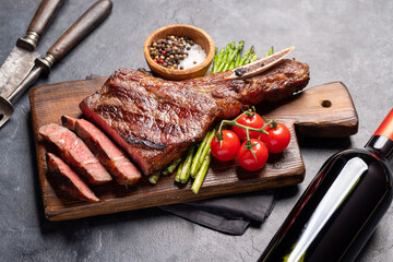 Grilled Tomahawk beef steak with asparagus