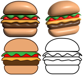 illustration of a set of hamburgers. hamburger 3d illustration