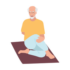 Senior man doing yoga Lord of the Fishes pose