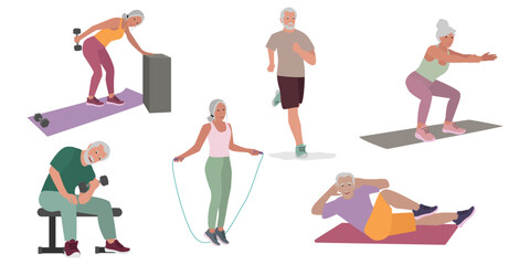Senior active men and woman doing workout