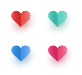 Paper cut heart icons. Love symbol set for Valentine’s Day, Mother’s Day and Women’s Day. Vector illustration