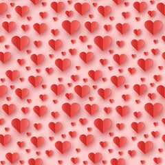 Paper elements in shape of heart on pink background. Concept of a seamless pattern for Valentine’s Day, Mother’s Day and Women’s Day. Vector illustration