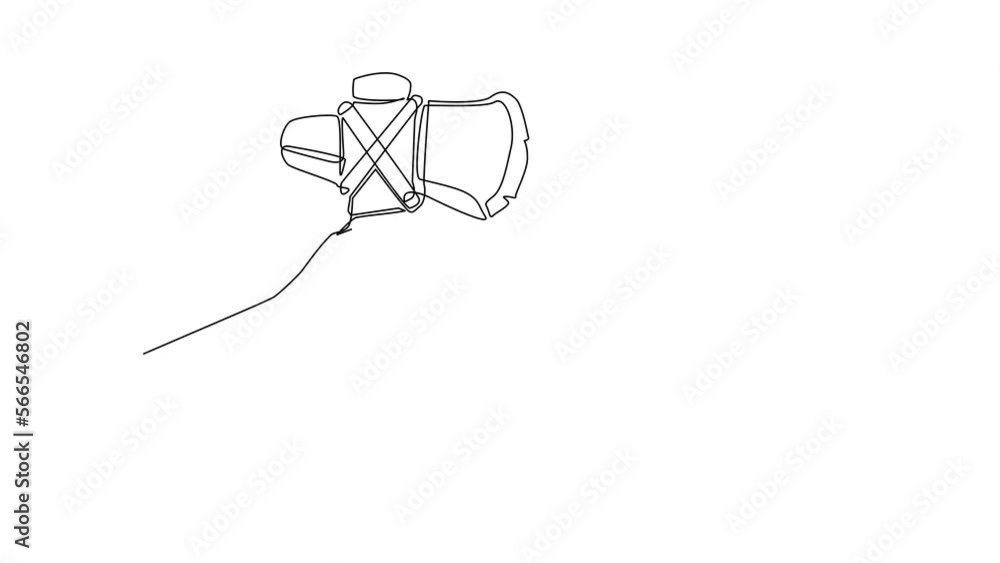 Poster self drawing animation of single line draw hand holding stone axes. primitive man weapon. stone age 