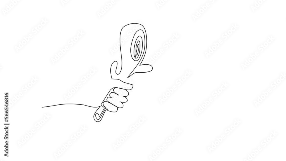 Poster self drawing animation of single line draw hand holding primitive weapon cudgel for hunting or war o