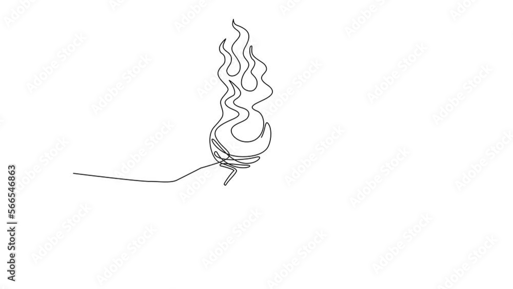 Poster animated self drawing of continuous line draw hand holding battle axe with handle. broad axe, execut