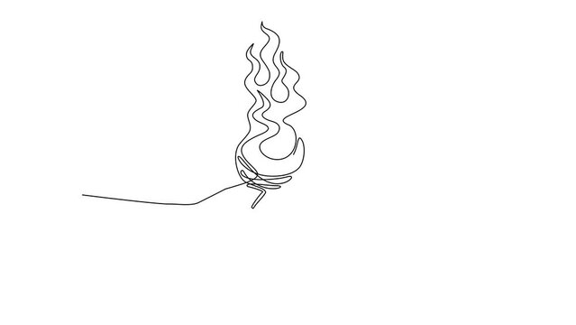 Animated self drawing of continuous line draw hand holding battle axe with handle. Broad axe, executioner axe, medieval axe. Fighter classes weapon animation, games. Full length single line animation