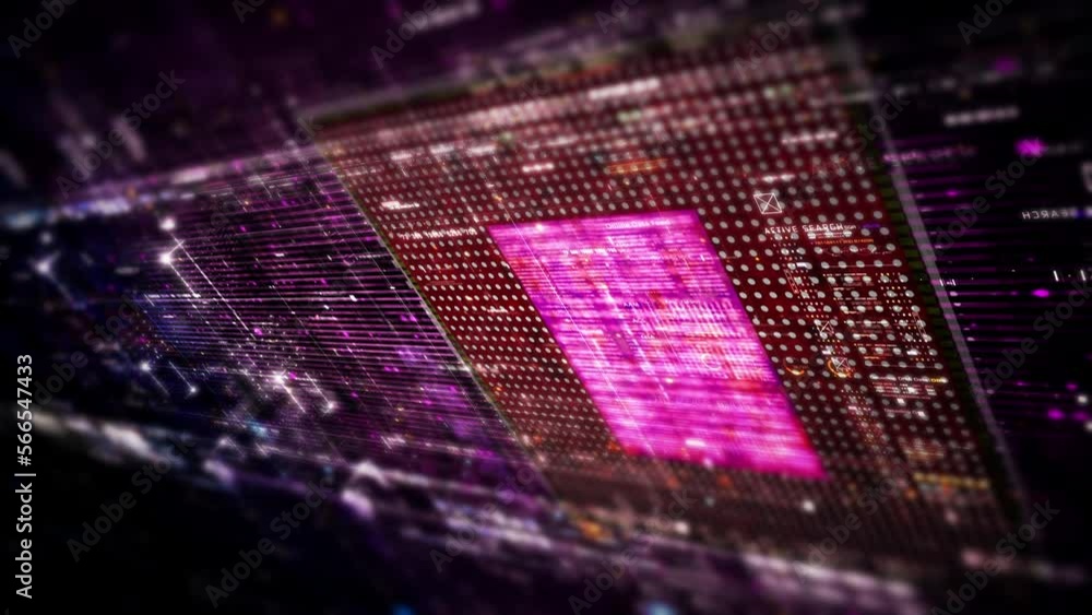 Poster Futuristic abstract de-focus data matrix, meta, metaverse, telemetry and encrypt numbers display with particles simulation in cyber space environment for head up display background