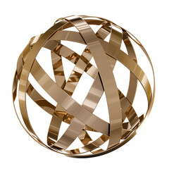 Brass metal stripes sphere or ball. Abstract logo or icon design. Home decor and accents. Home decorative accessories. Isolated interior object. 3d rendering