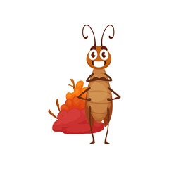 Cartoon cockroach character with cute face. Isolated vector funny pest, insect game or book personage with wide toothy smile