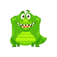 Cartoon kawaii square croc animal face, crocodile smile emoticon vector icon. Kawaii smile face of funny cute alligator animal, cute African jungle character emoji with smile
