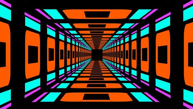 Futuristic tunnel animation with various colored figures and lines 3d seamless loop animation