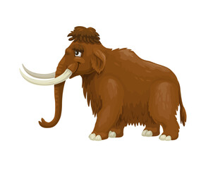Cartoon Mammoth animal character. Ice age extinct herbivore animal cute personage, ancient wildlife fauna wooly elephant mammal with trunk and tusks. Huge mammoth isolated vector funny mascot