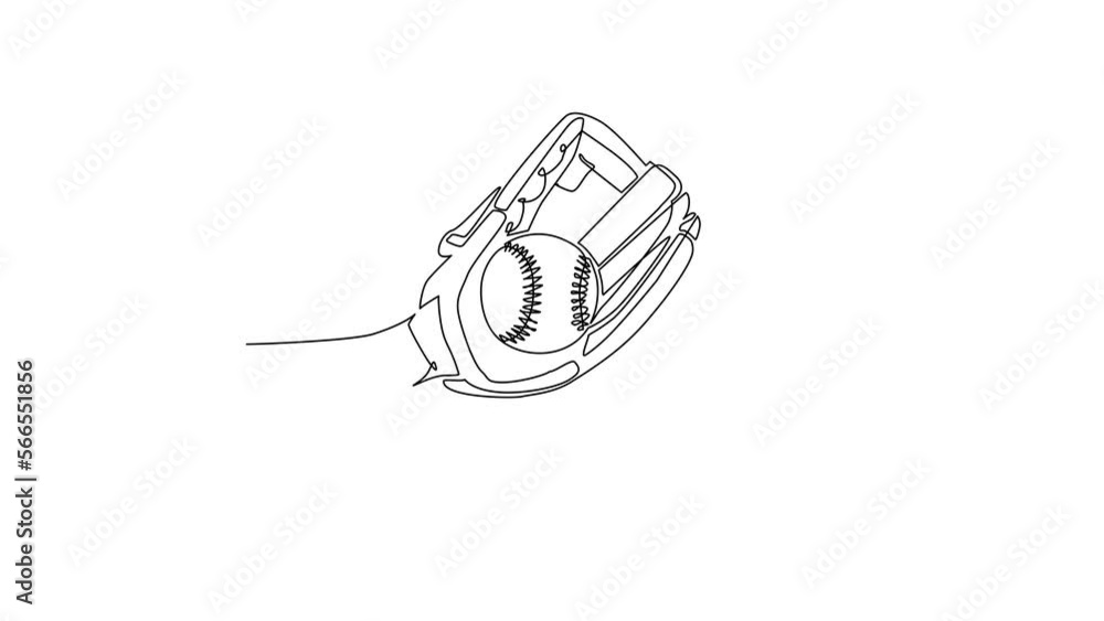 Aufkleber animated self drawing of single continuous line draw baseball player hand holding ball with glove. c