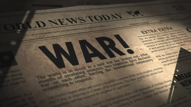 Vintage Newspaper in old archive with global war headline