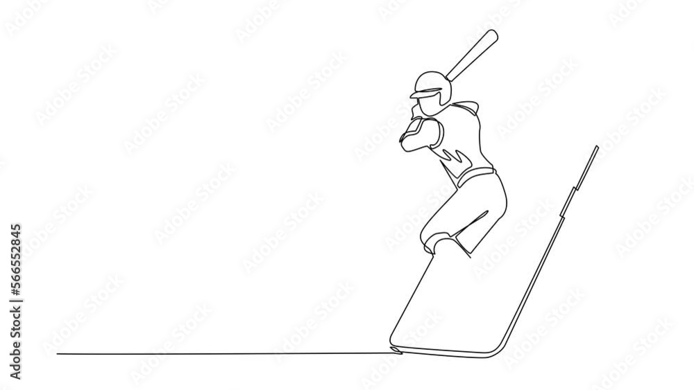 Aufkleber animated self drawing of continuous line draw baseball player ready to hit ball getting out of smart
