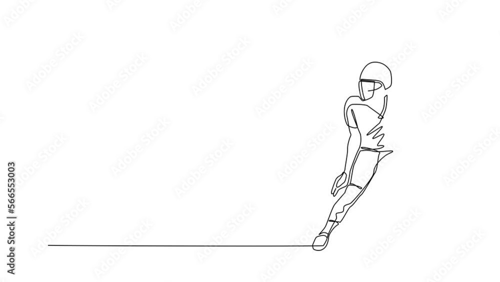 Aufkleber self drawing animation of single line draw energetic american football player running to avoid oppon