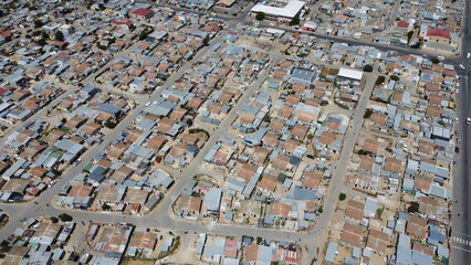 Aerial view of Nomzamo Township, Somerset West, Cape Town, South Africa