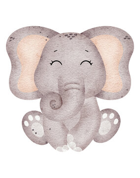 Watercolor Cute Elephant Cartoon Character