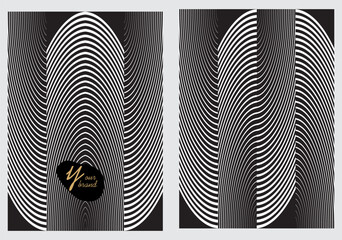 Two sets of cover pattern arrangement of curved lines monochrome black and white background. vector