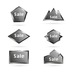 Metallic glittery shimmering banner DISCOUNT SALE in different shape. Set SALE icons
