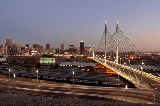 nelson mandela bridge Johannesburg skyline dusk dawn