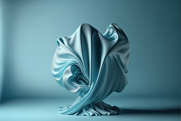 3D Display, Pastel Blue Background with Silk Cloth Flying created with Generative AI