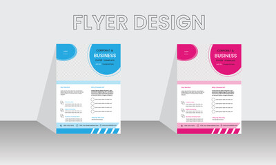 Corporate creative colorful business flyer design with blue color ribbon decoration and place for the photo. Suitable for social media, websites, Corporate ,healthcare and medical cover and back page 