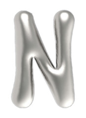Letter N uppercase metallic inflated font isolated